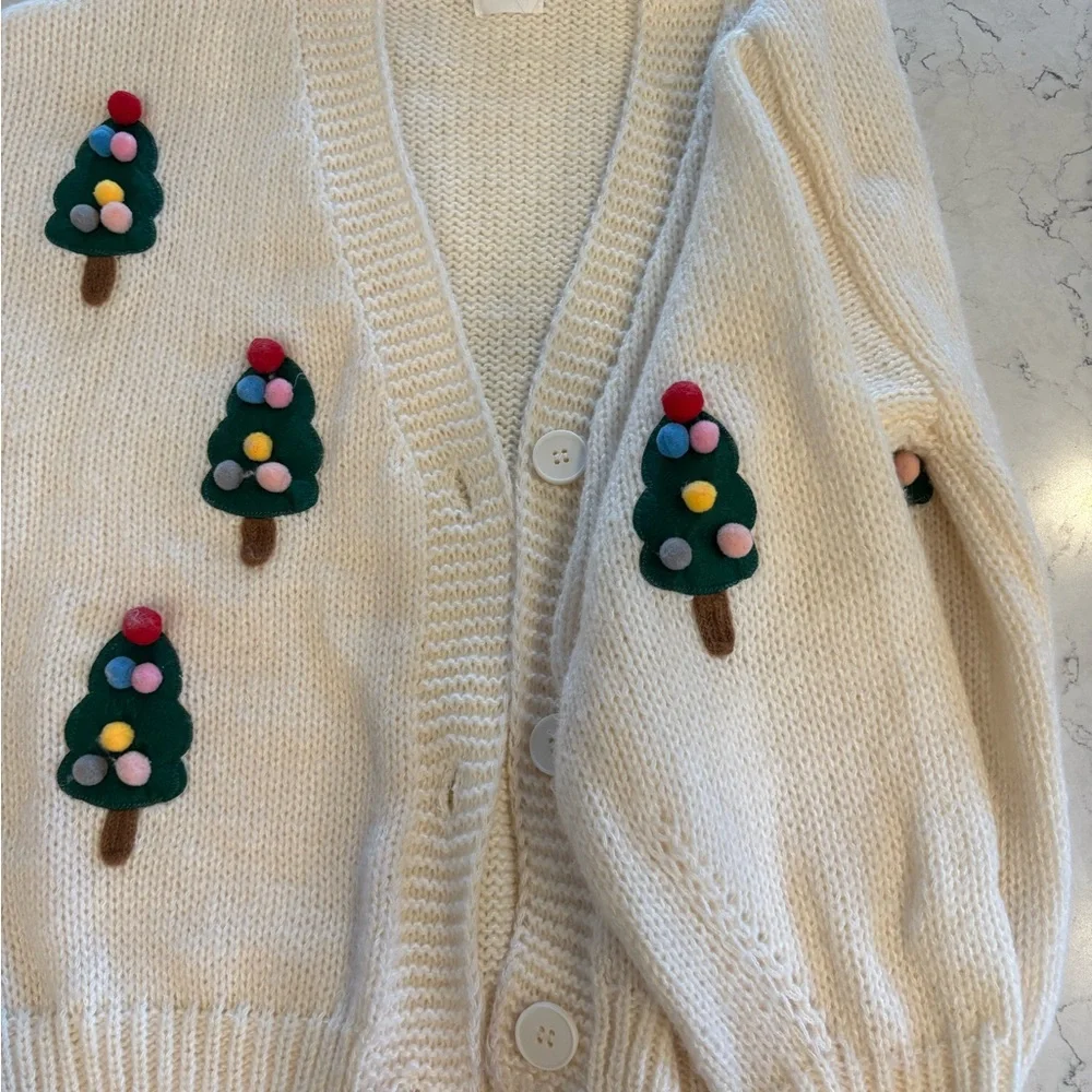 Luka Ivy Cream Cardigan with Festive Tree Accents - Picture 7 of 7